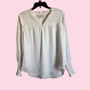 🚨FLASH SALE🚨 Ann Taylor Loft White V Neck Long Sleeve Boho Blouse
